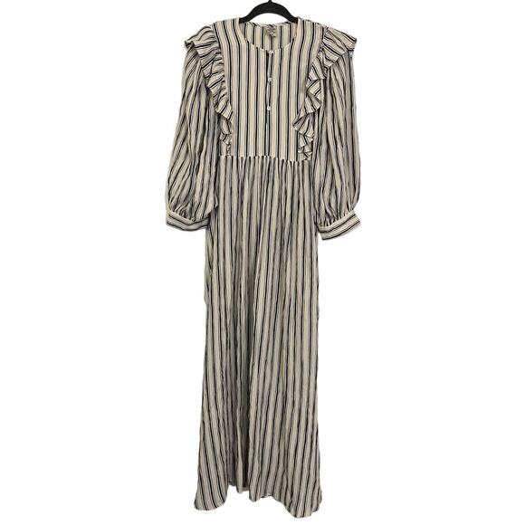 BAUM UND PFERDGARTEN Alona gathered striped crepon midi dress Sz 6 - Picture 4 of 13